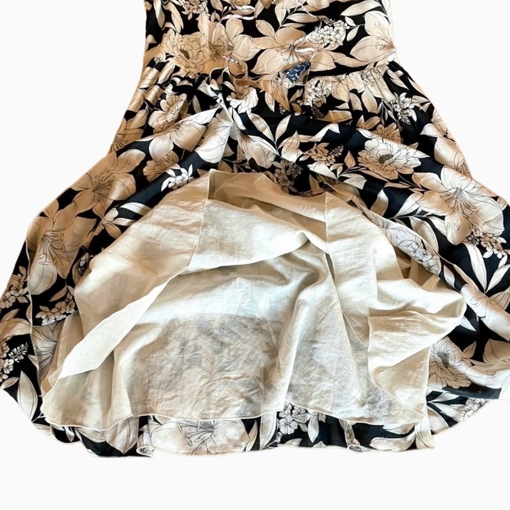 Johnny Was Jade Juliette Silk Floral Midi Dress M Black Beige - Picture 6 of 10